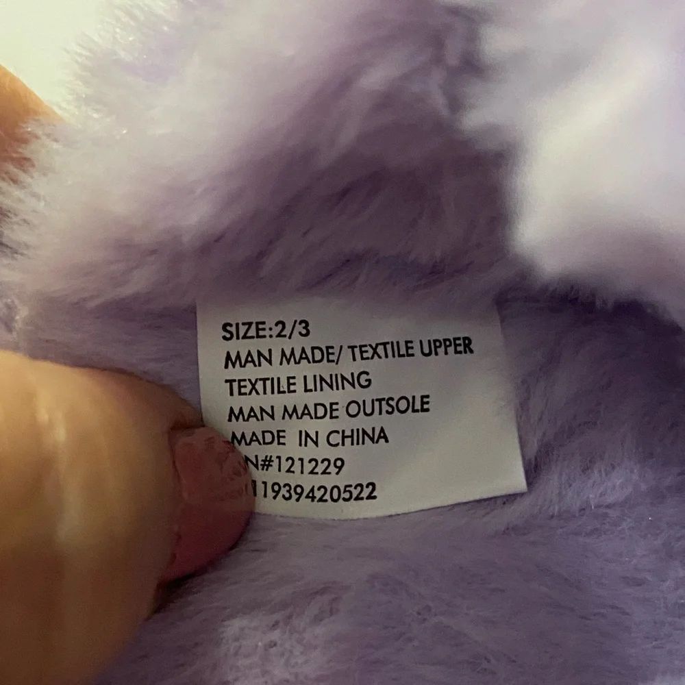 Bebe‎ Girls Purple Faux Fur Slides Fuzzy Logo Slippers Size L 2/3 New